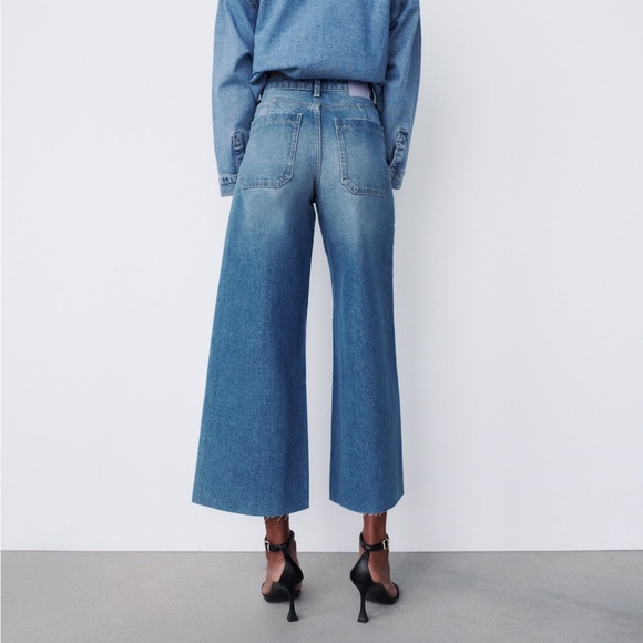 🆕 ZARA Culotte Jeans Mid Blue - Picture 2 of 9